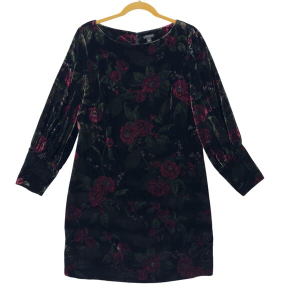 Ann Taylor Floral Gothic Mini Shift Dress Size 8 Long Sleeve Whimsigoth Velvet - Picture 1 of 9